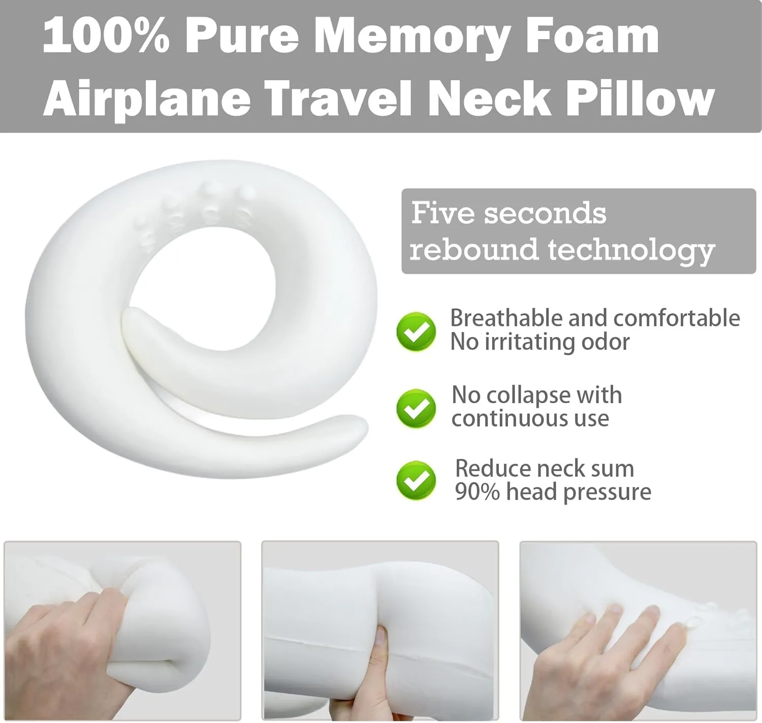Neck Pillow Airplane | Memory Foam Travel Neck Pillow for Sleeping on Long Flights | Compact and Ergonomic Design Travel Pillows for Airplanes, Car Rides, and Home Use