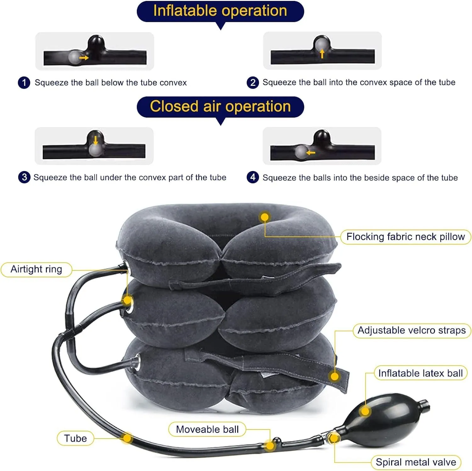 Neck Stretcher, Cervical Traction Device, Neck Traction Device, Cervical Neck Traction Device for Neck Pain Relief, Adjustable Inflatable Neck Brace, Neck Decompression Home Use (Gray)