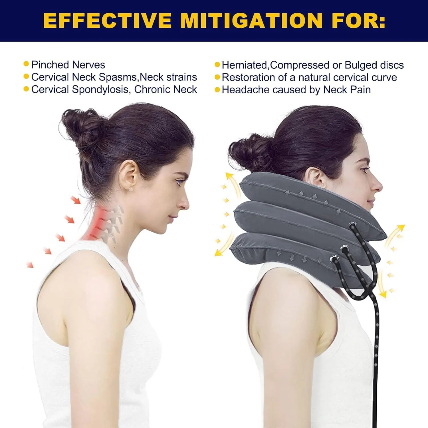 Neck Stretcher, Cervical Traction Device, Neck Traction Device, Cervical Neck Traction Device for Neck Pain Relief, Adjustable Inflatable Neck Brace, Neck Decompression Home Use (Gray)