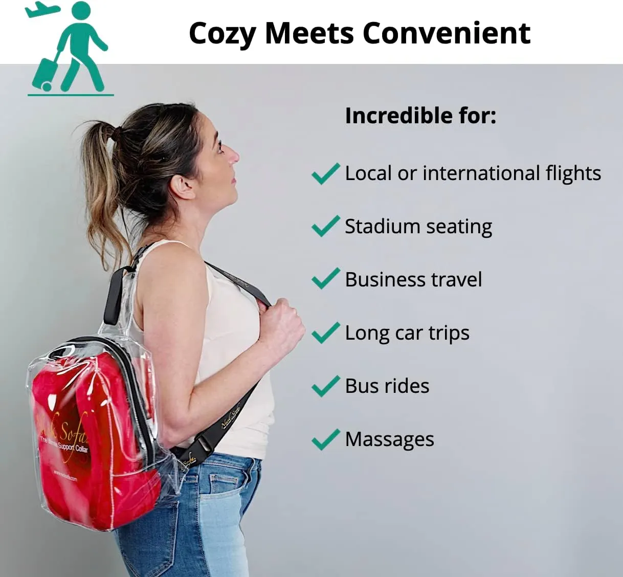 Neck Support Pillow, Ergonomic Cervical Pillow for Sleeping, Travel, Work, Memory Foam Comfort for Pain Relief, Red