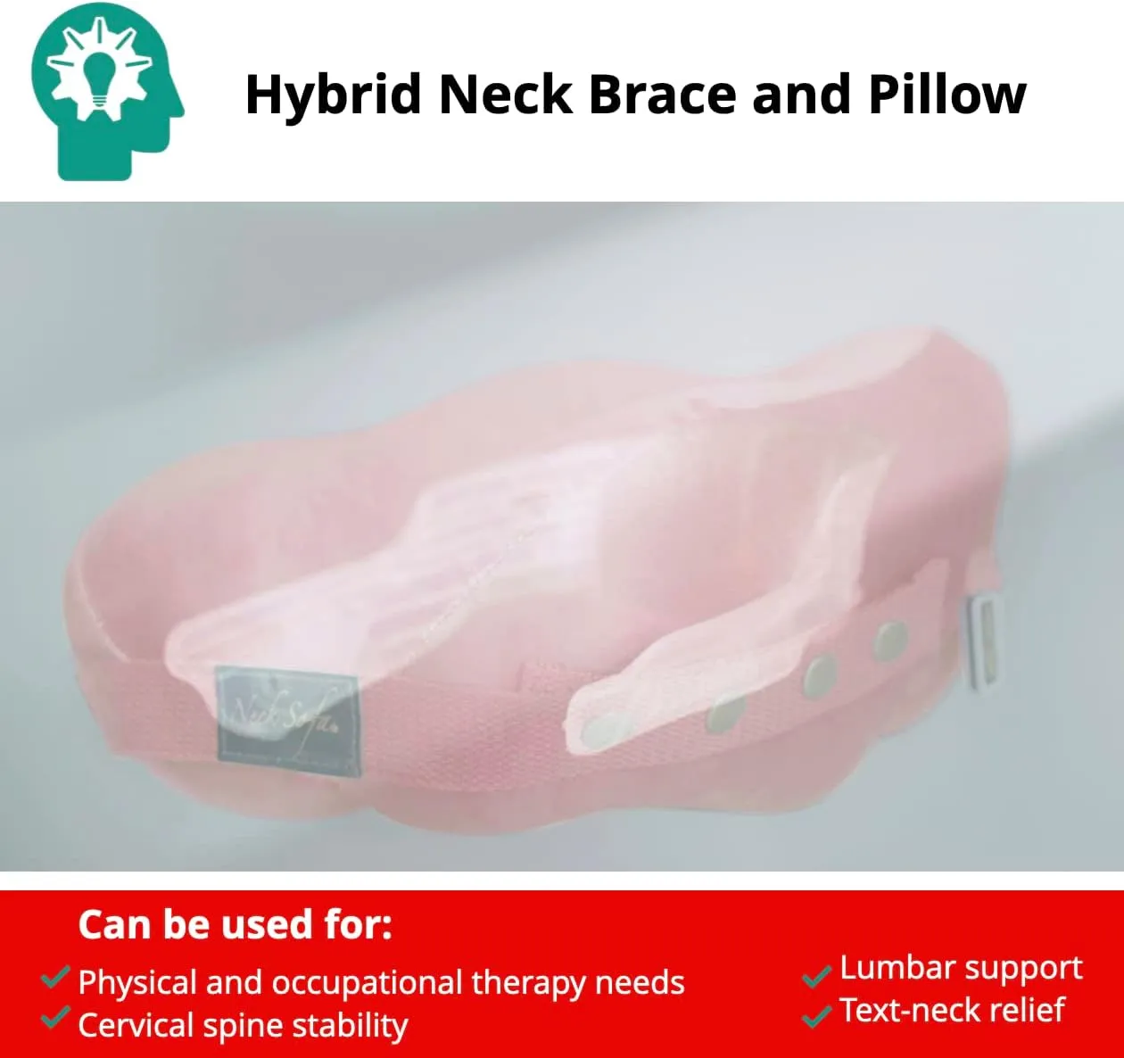 Neck Support Pillow, Ergonomic Cervical Pillow for Sleeping, Travel, Work, Memory Foam Comfort for Pain Relief, Red