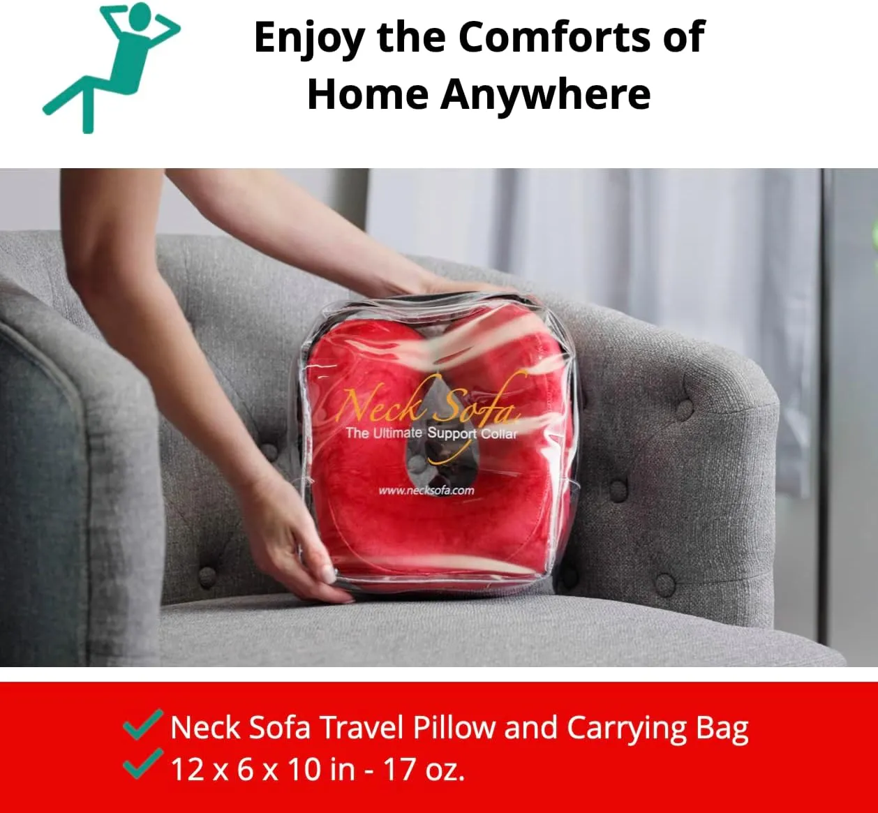 Neck Support Pillow, Ergonomic Cervical Pillow for Sleeping, Travel, Work, Memory Foam Comfort for Pain Relief, Red