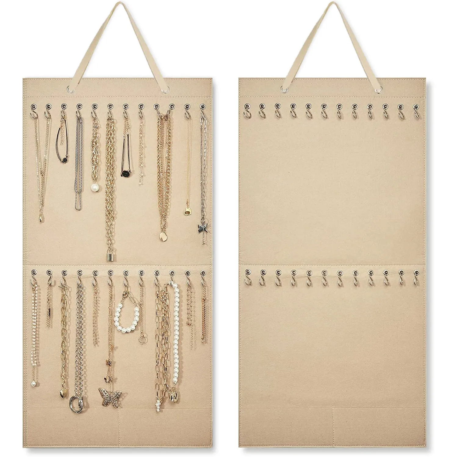 Necklace Organizer Hanging Jewelry Organizer Felt Decorative Wall Mounted Earrings Bracelet Storage Display Holder with 24 Hooks