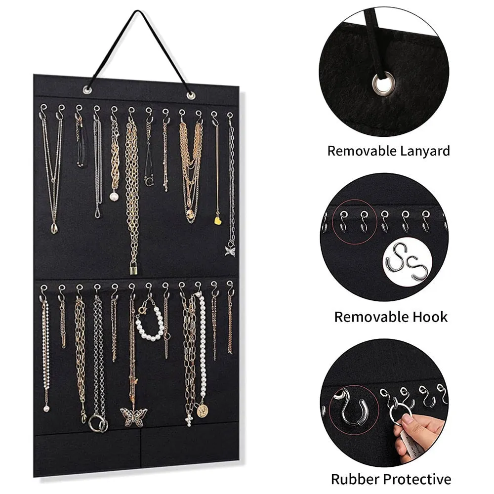 Necklace Organizer Hanging Jewelry Organizer Felt Decorative Wall Mounted Earrings Bracelet Storage Display Holder with 24 Hooks