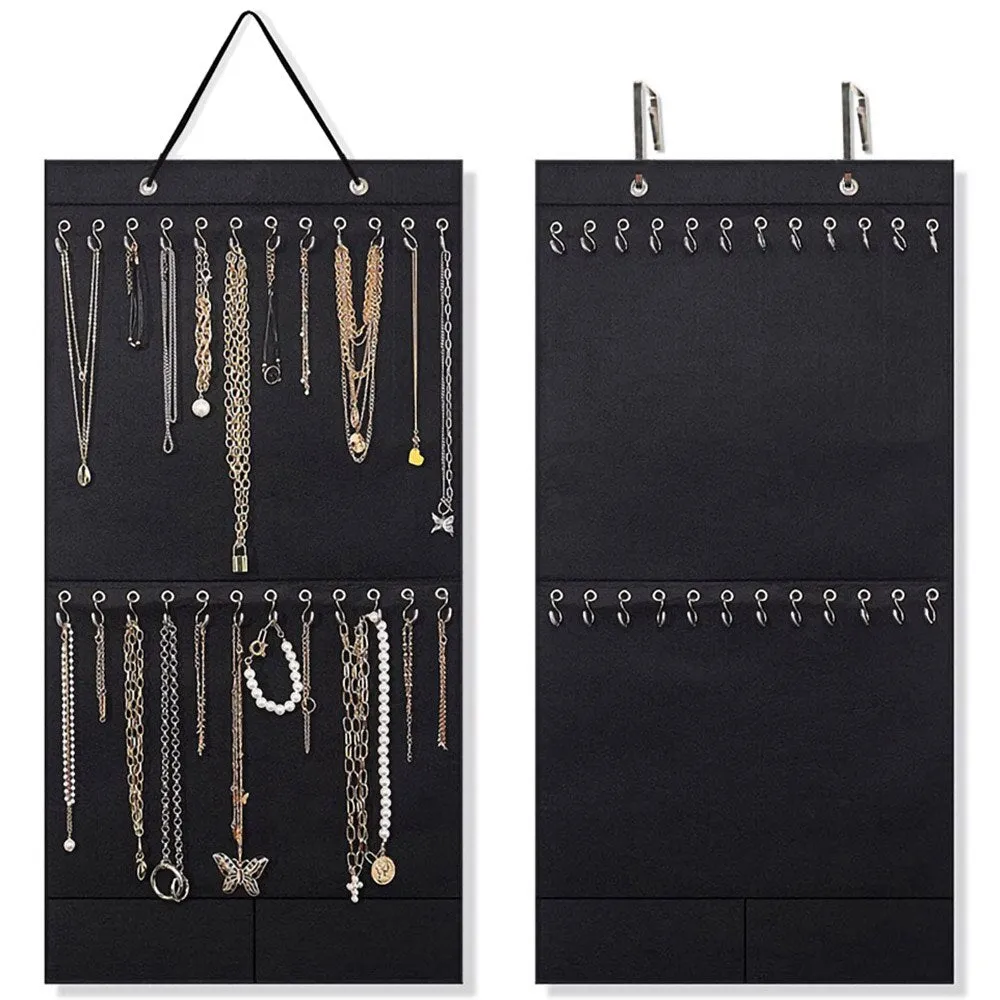 Necklace Organizer Hanging Jewelry Organizer Felt Decorative Wall Mounted Earrings Bracelet Storage Display Holder with 24 Hooks