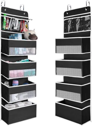 NesTidy Over The Door Organizer Storage, Wall Mount Hanging Organizer with 4 Large Capacity Pocket Organizers and 3 Small Pockets for Baby Essentials, Toys, Cosmetics, and Sundries (Black, 1 Pack)