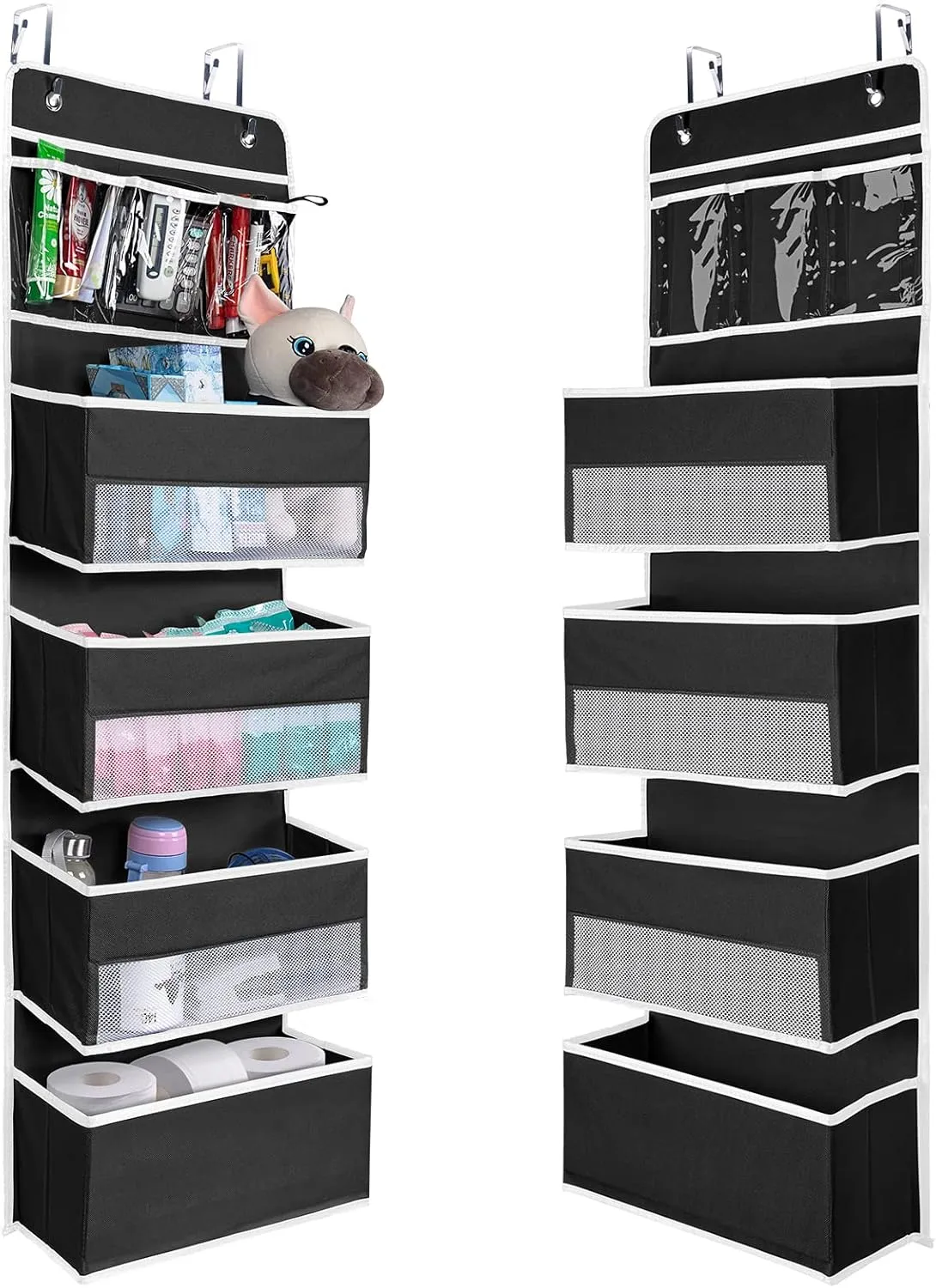 NesTidy Over The Door Organizer Storage, Wall Mount Hanging Organizer with 4 Large Capacity Pocket Organizers and 3 Small Pockets for Baby Essentials, Toys, Cosmetics, and Sundries (Black, 1 Pack)