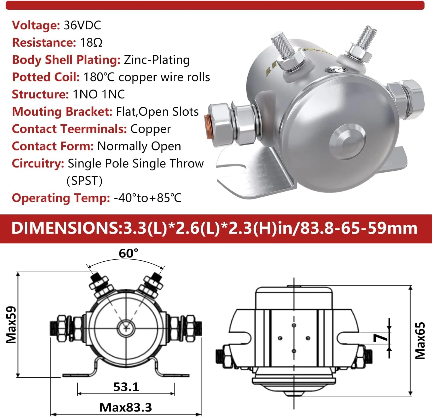 Newdeli 36 Volt Continuous Duty Solenoid, EZGO Electric Golf Car Relay #70 Series Relay Replaces E-Z-Go Electric Golf Cart 27855G01, 11761G1, 27855G02, 31680G1, 3016