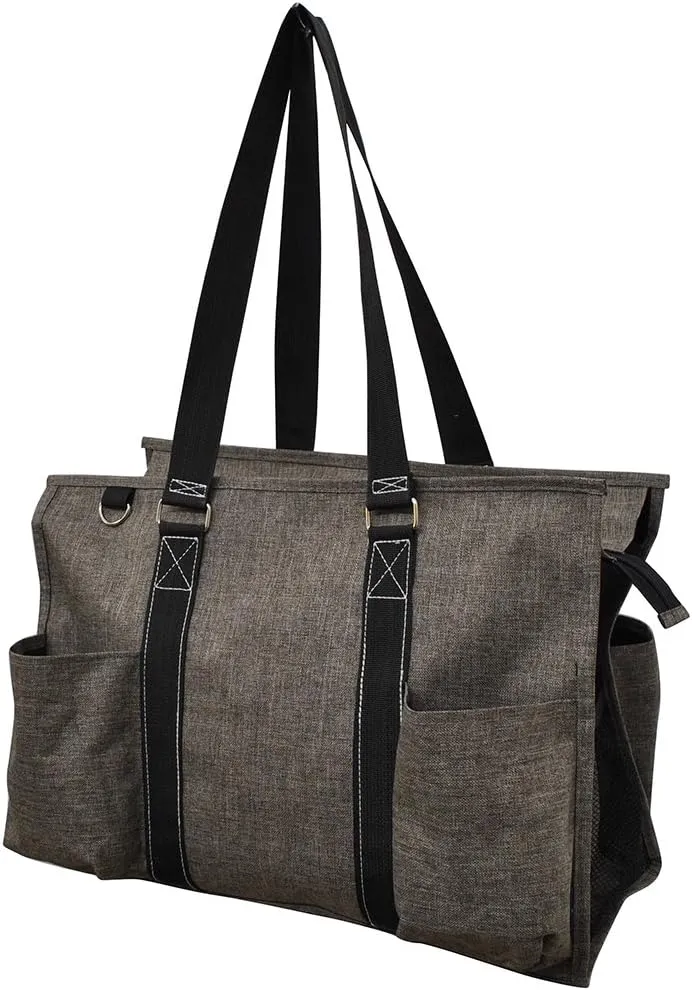 NGIL Crosshatch Solid Print Large Zippered Caddy Organizer Tote Bag (KHAKI)