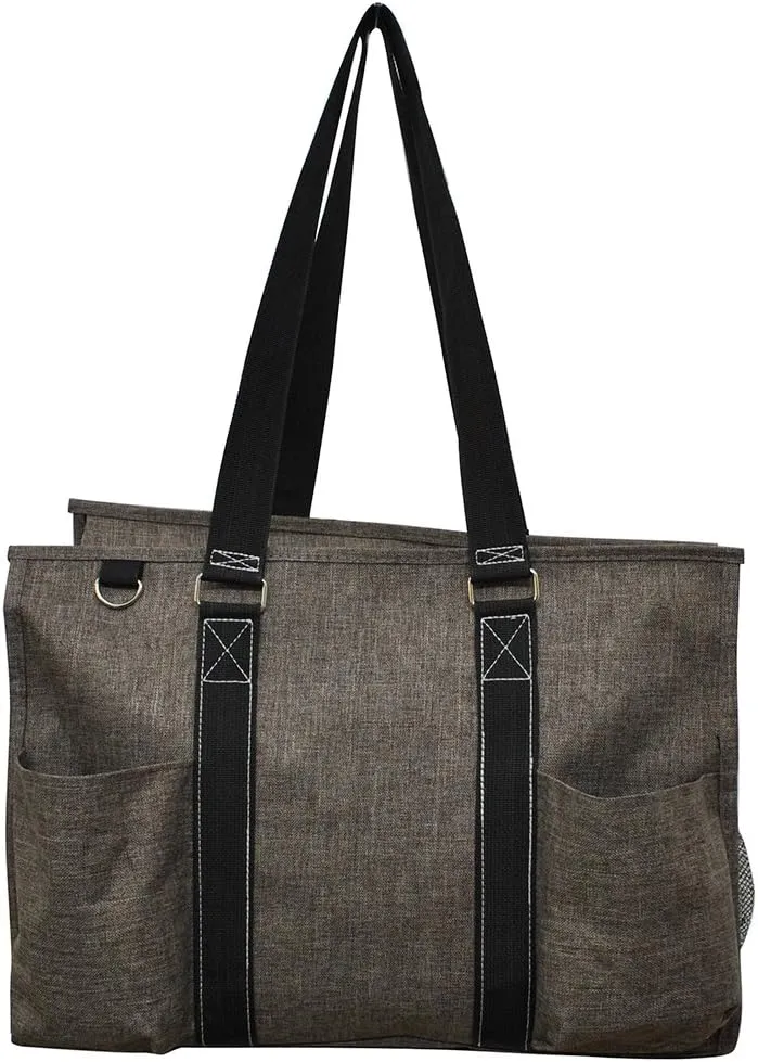 NGIL Crosshatch Solid Print Large Zippered Caddy Organizer Tote Bag (KHAKI)