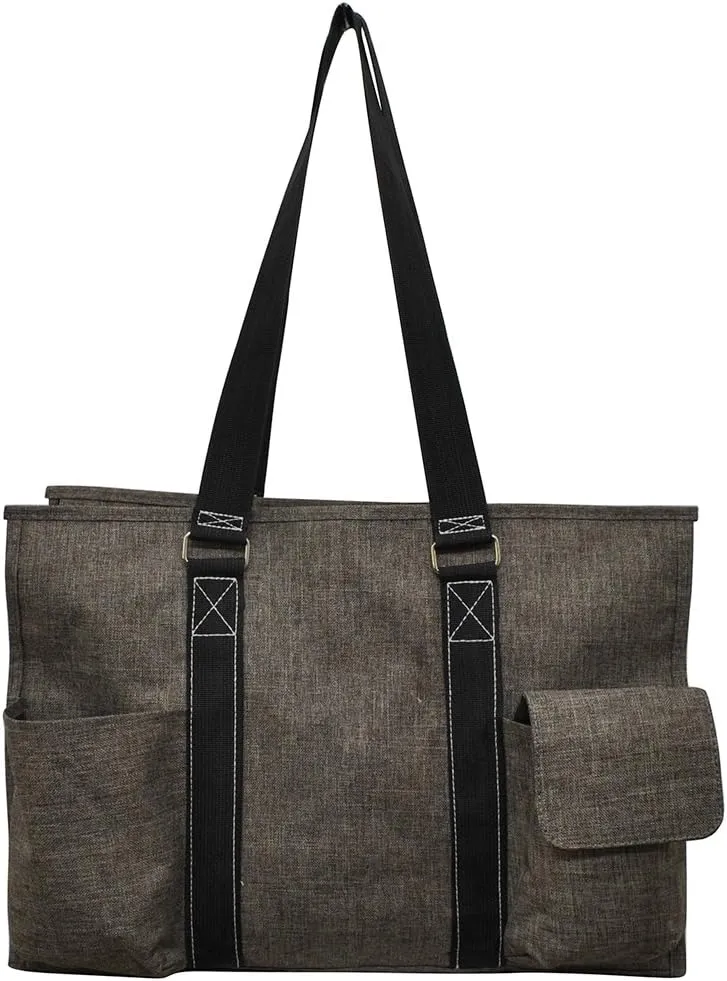 NGIL Crosshatch Solid Print Large Zippered Caddy Organizer Tote Bag (KHAKI)