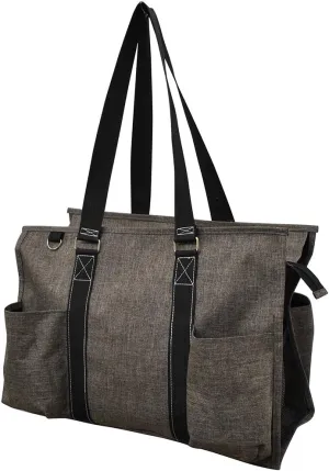 NGIL Crosshatch Solid Print Large Zippered Caddy Organizer Tote Bag (KHAKI)