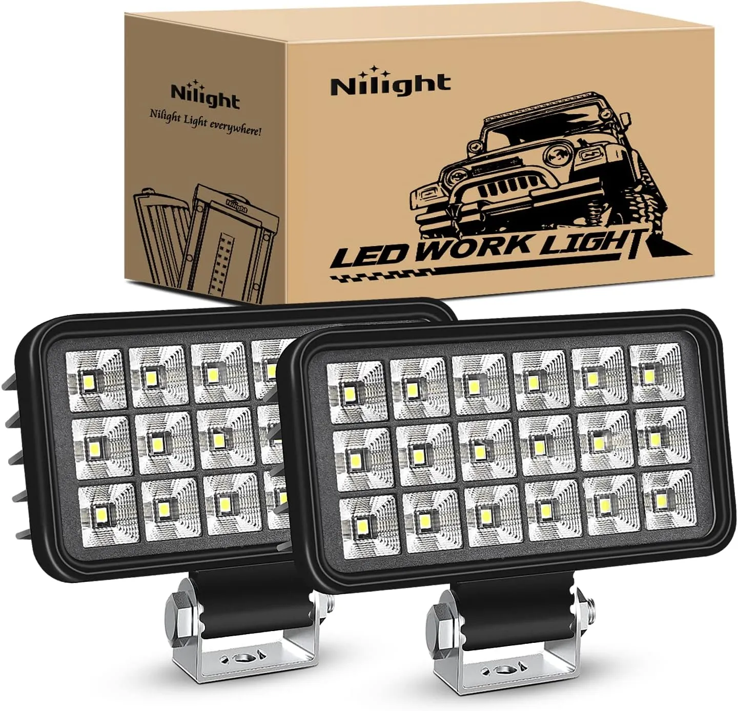 Nilight 4.4 Inch Square Utility LED Work Light W/Integrated Toggle Switch, 2PCS 36W 150° Flood Lamp for Offroad Heavy Equipment Vehicles Truck Tractor Golf Cart Boat ATV UTV