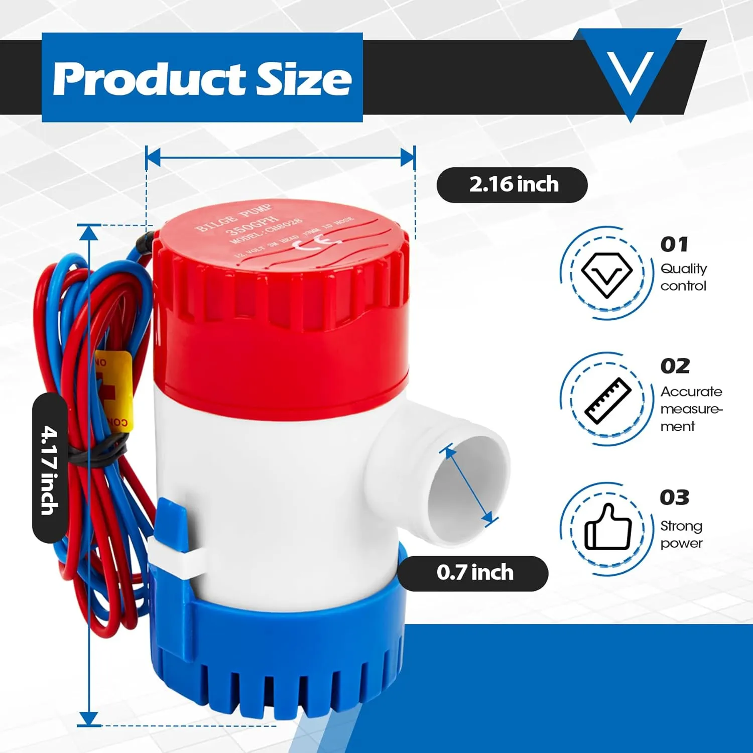 Non-automatic 12V 350 GPH Bilge Pumps, Bilge Pump Kit with 6 Feet/1.8 Meters Bilge Pump Hose, 2 Pcs Stainless Steel Clamps and Thru Hull Fitting, Suitable for Speedboats,Yachts