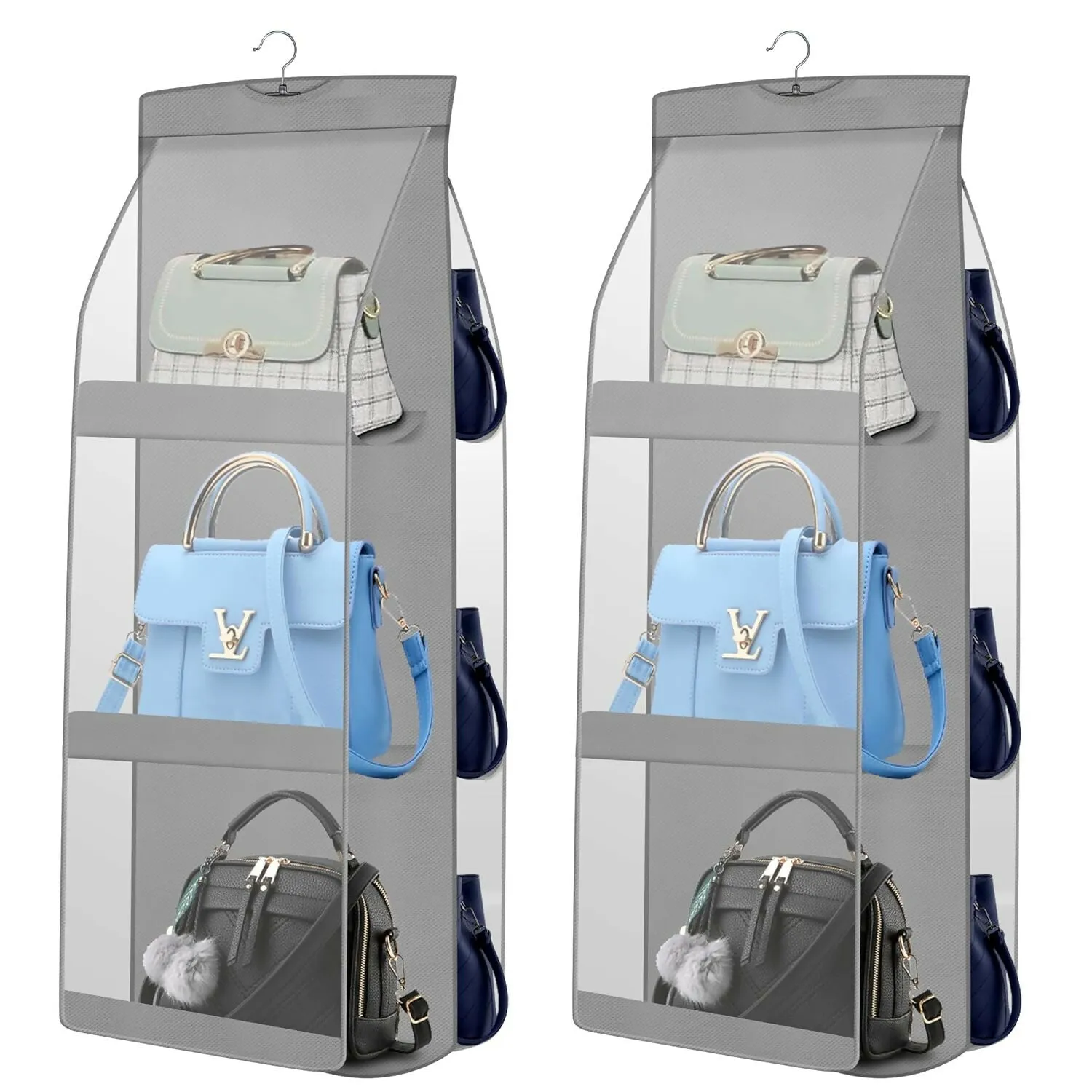 Non-Woven 6-Pocket Foldable Hanging Purse Organizer (Multi Colors, Pack Of 2)
