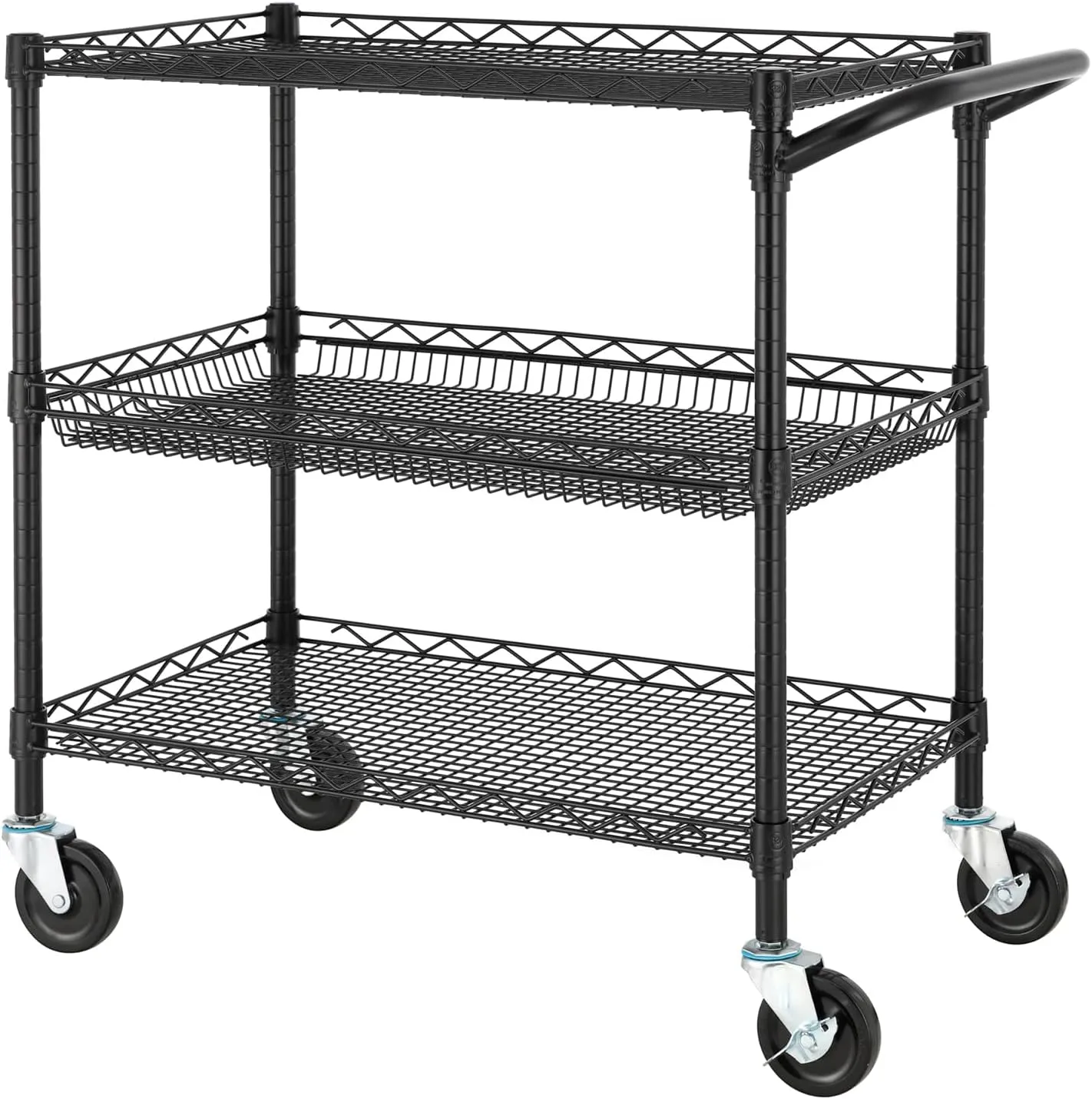NSF Heavy Duty Wire Utility Cart with Wheels, for Kitchen, Bathroom, Bedroom, Office, Living Room, Commercial Industrial carts, Silver (30X18-light/BLACK)