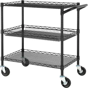 NSF Heavy Duty Wire Utility Cart with Wheels, for Kitchen, Bathroom, Bedroom, Office, Living Room, Commercial Industrial carts, Silver (30X18-light/BLACK)