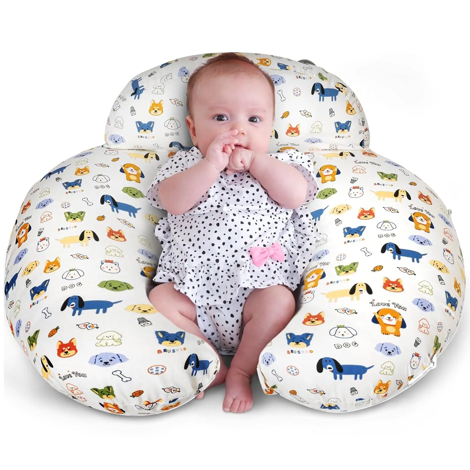 Nursing Pillow for Bottle and Breastfeeding, Ergonomic Design Support for Mom and Baby, Removable Cotton Cover, Machine Washable, Creamy White