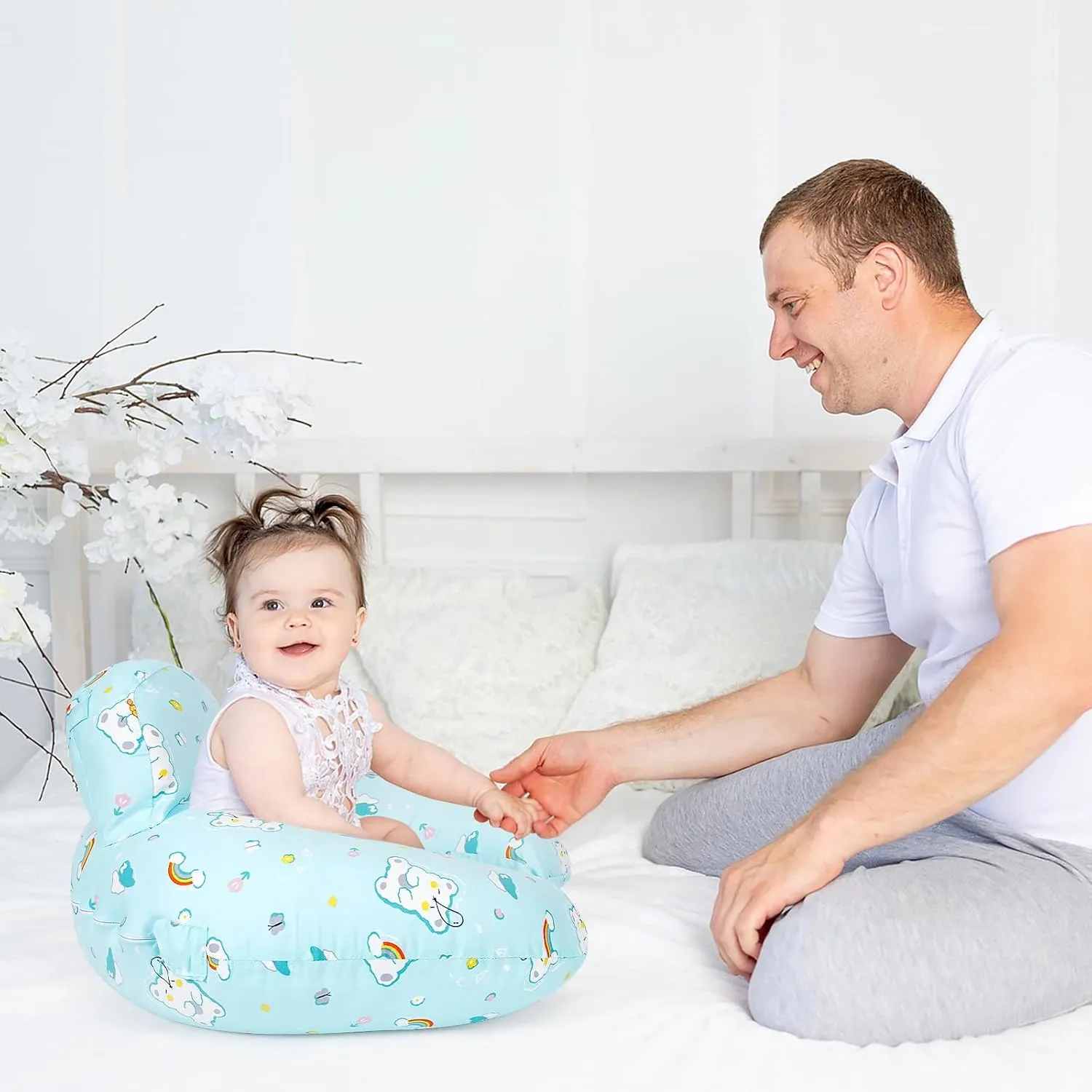 Nursing Pillow, Plus Size Ergonomic Design, Breastfeeding Pillows Support for Mom and Baby, Removable Cotton Cover, Machine Washable, Cambridge Blue