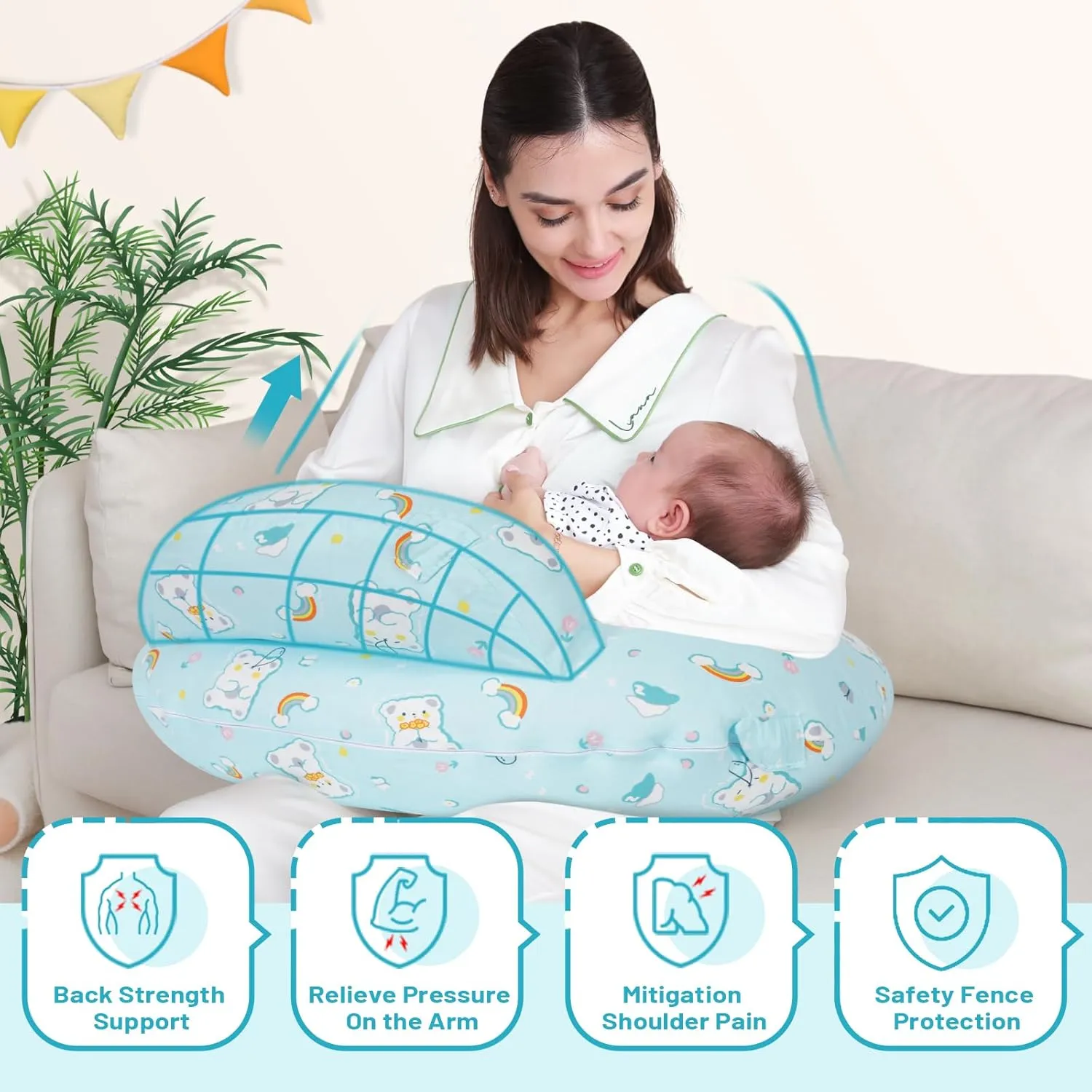 Nursing Pillow, Plus Size Ergonomic Design, Breastfeeding Pillows Support for Mom and Baby, Removable Cotton Cover, Machine Washable, Cambridge Blue