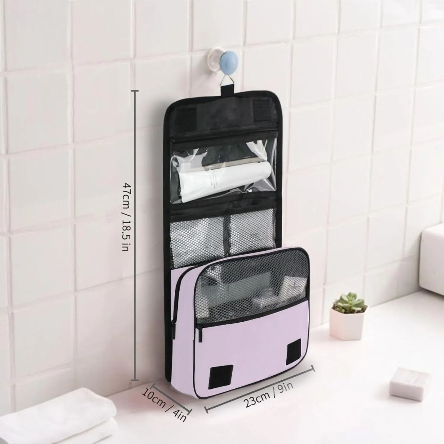 ODAWA Toiletries Bag Pail Lilac Large Capacity Hanging Cosmetic Case Travel Toiletry Bag for Women and Men