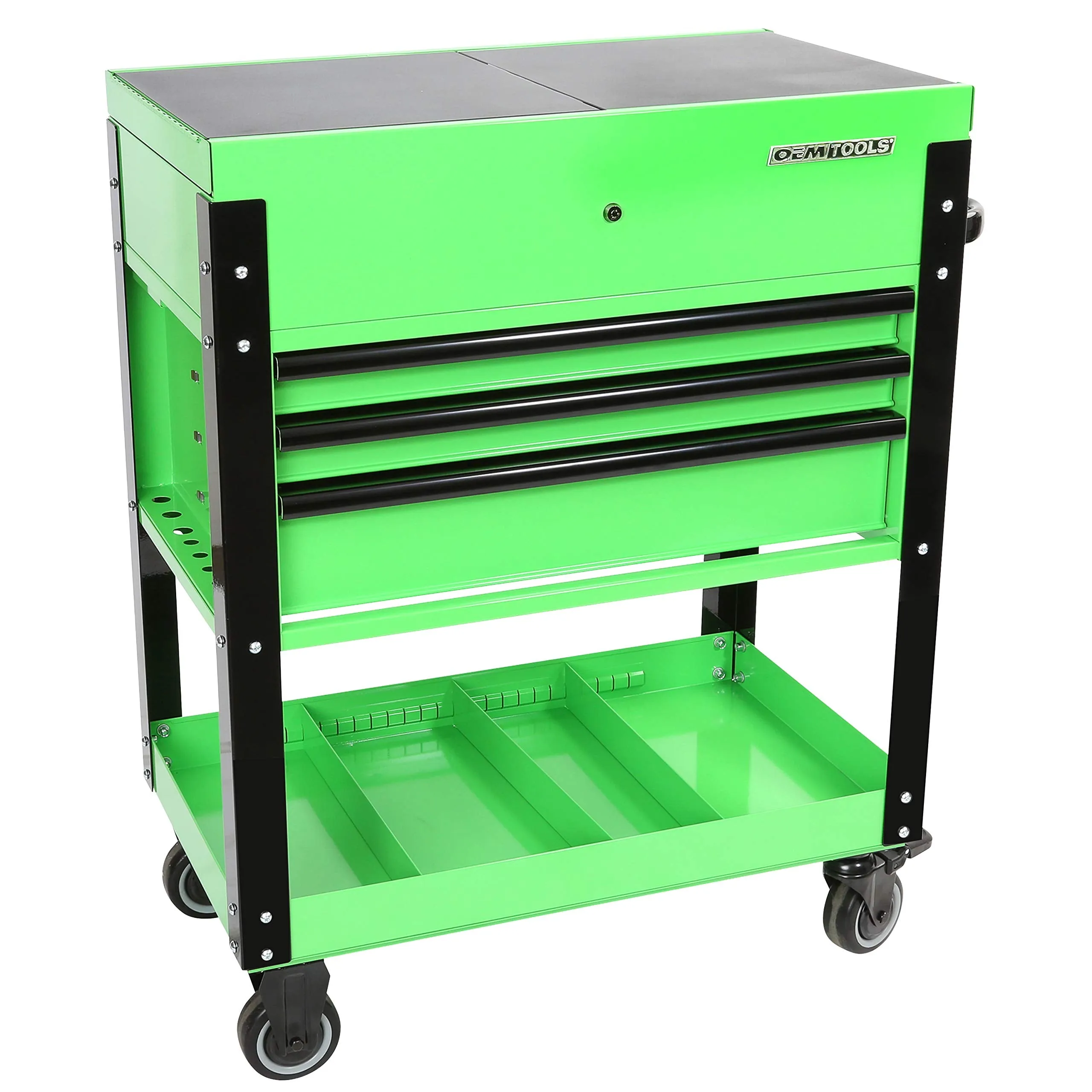 OEMTOOLS 24731 Automotive Rolling Tool Cart with Drawers, 3 Drawer Mechanics Rolling Tool Chest, Secure Locking System, Integrated Power Strip, Heavy Duty Steel Construction