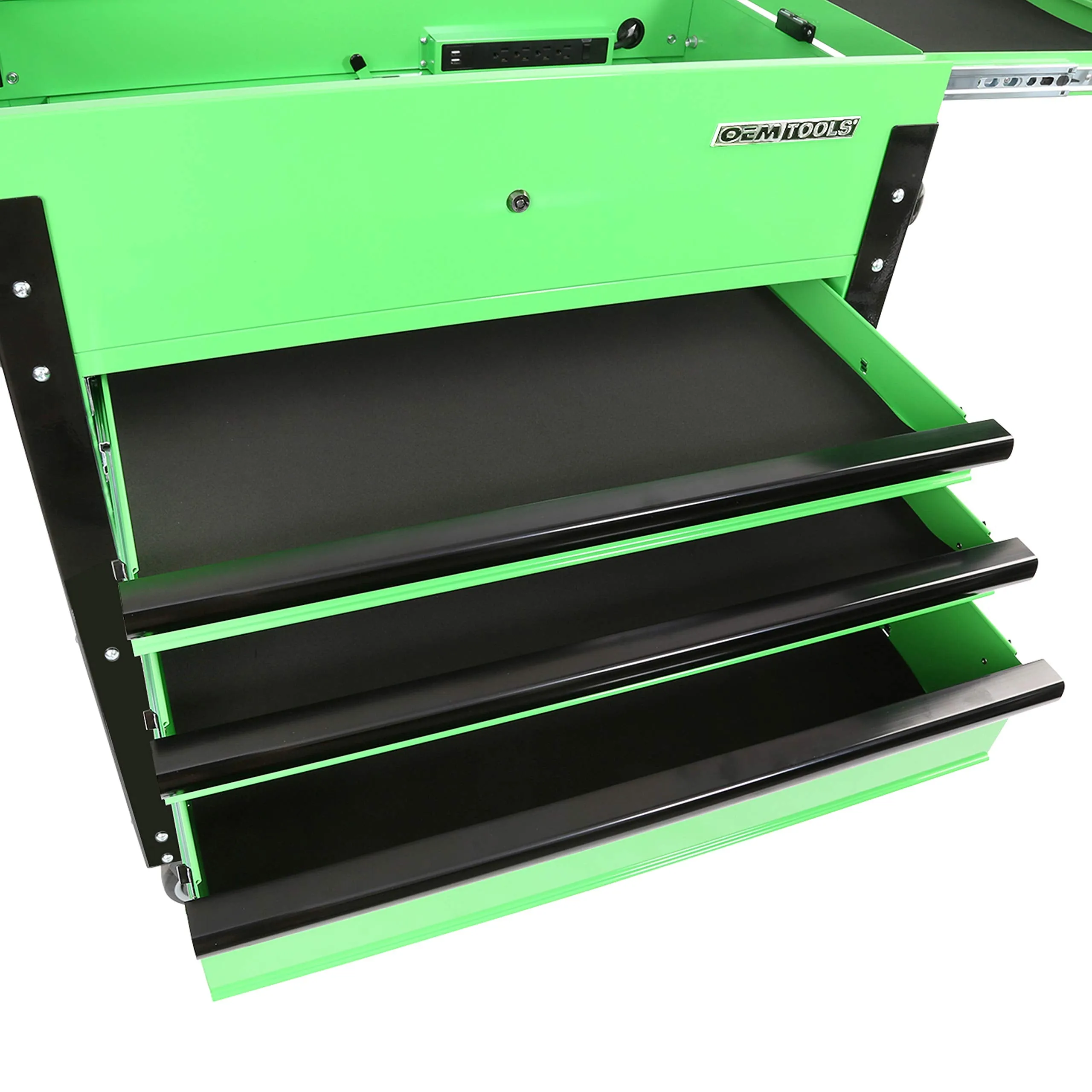 OEMTOOLS 24731 Automotive Rolling Tool Cart with Drawers, 3 Drawer Mechanics Rolling Tool Chest, Secure Locking System, Integrated Power Strip, Heavy Duty Steel Construction