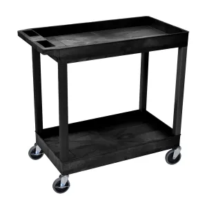 Offex 32 x 18 inches Mobile Multipurpose Utility Tub Cart with 2 Shelves and Push Handle - Black, Great for Warehouse, Garage and More