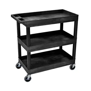 Offex 32 x 18 inches Mobile Multipurpose Utility Tub Cart with 3 Shelves and Ergonomic Handle, Black, Great for Warehouse, Garage and More