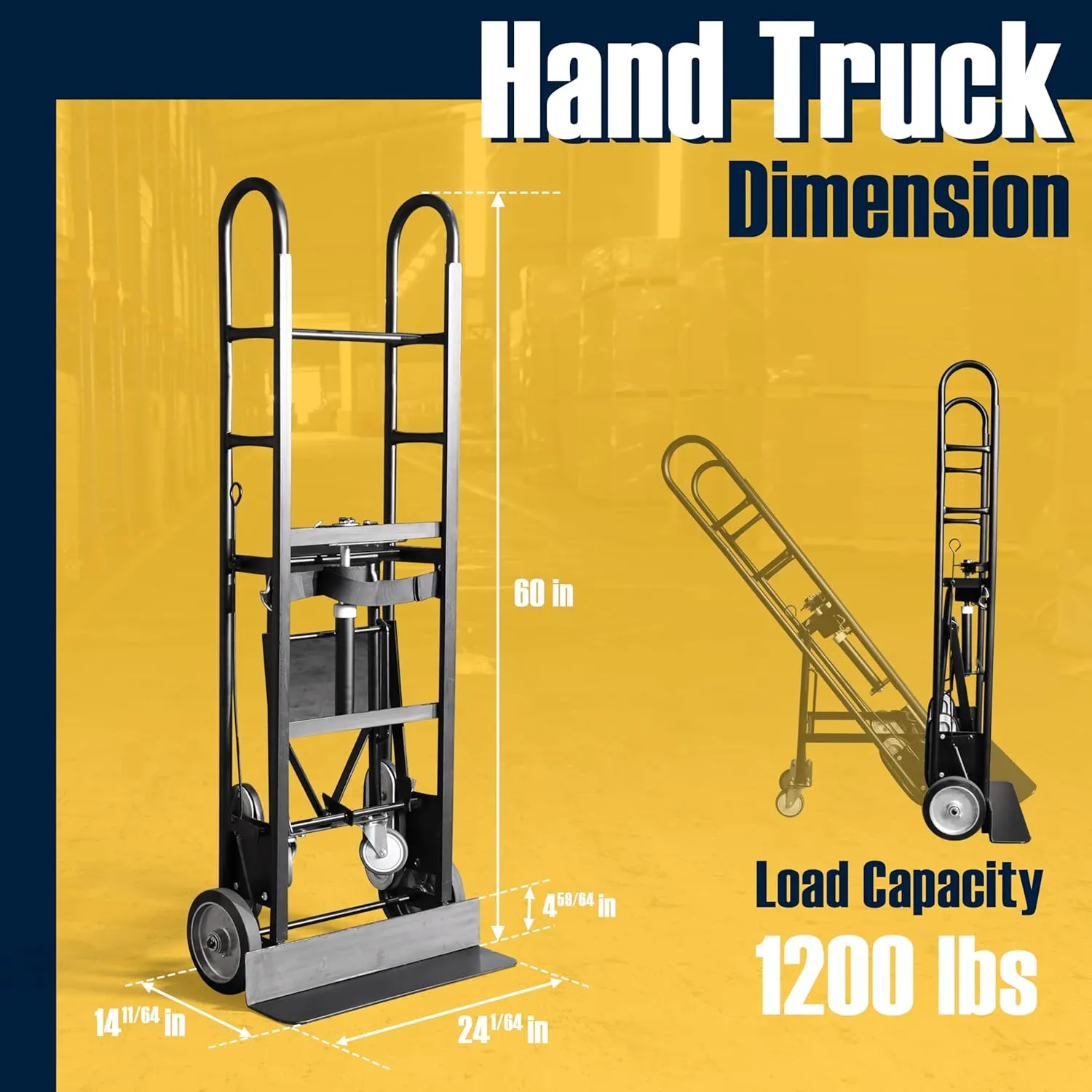 Olympia Tools 1200lbs Appliance Auto-Recoil System Hand Truck - Heavy Duty Hand Cart - Industrial Stair Climbing Furniture Dolly - Dual Aluminum Hand Truck & Rubber Treads Wheels for Stairs Climber