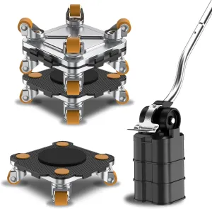 ONEON Furniture Mover Pro Set - Enhanced Dolly and Lifter with Custom TPE Wheels for Easy Furniture Lifting and Moving - Professional Tool for Effortless Furniture Transport (Black 4Dollies   1Lifter)