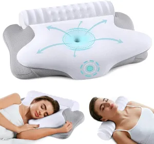 onesmile Cervical and Roll Neck Pillow-2 in 1 Removable Ergonomic for Pain Relief, Support for Sleeping, Memory Foam for Side, Back & Stomach Sleepers (White)