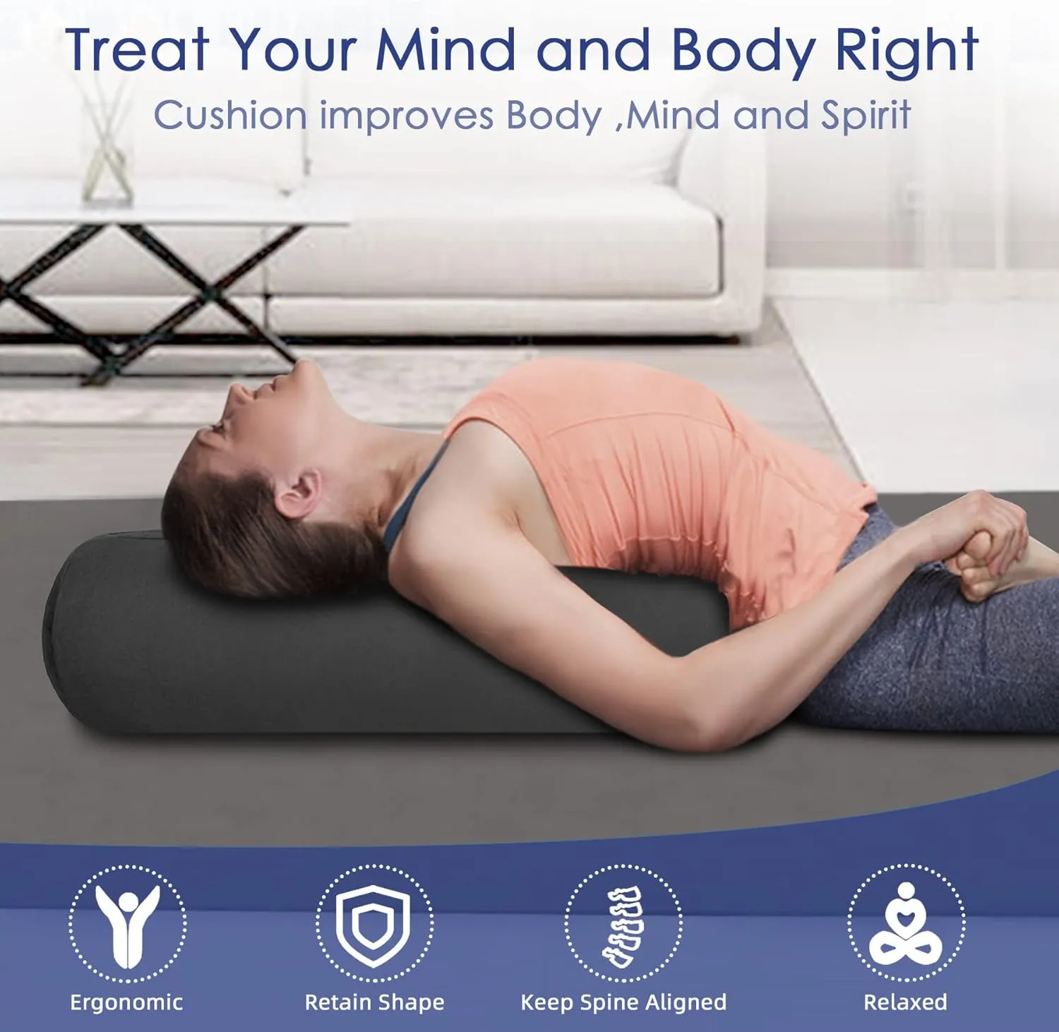 Organic Buckwheat Bolster(24X9 in) Yoga Bolster Supportive Yoga Cushion for Restorative Yoga Accessories Meditation Pillow Reading Pillow Floor Pillow Large Round Cylinder