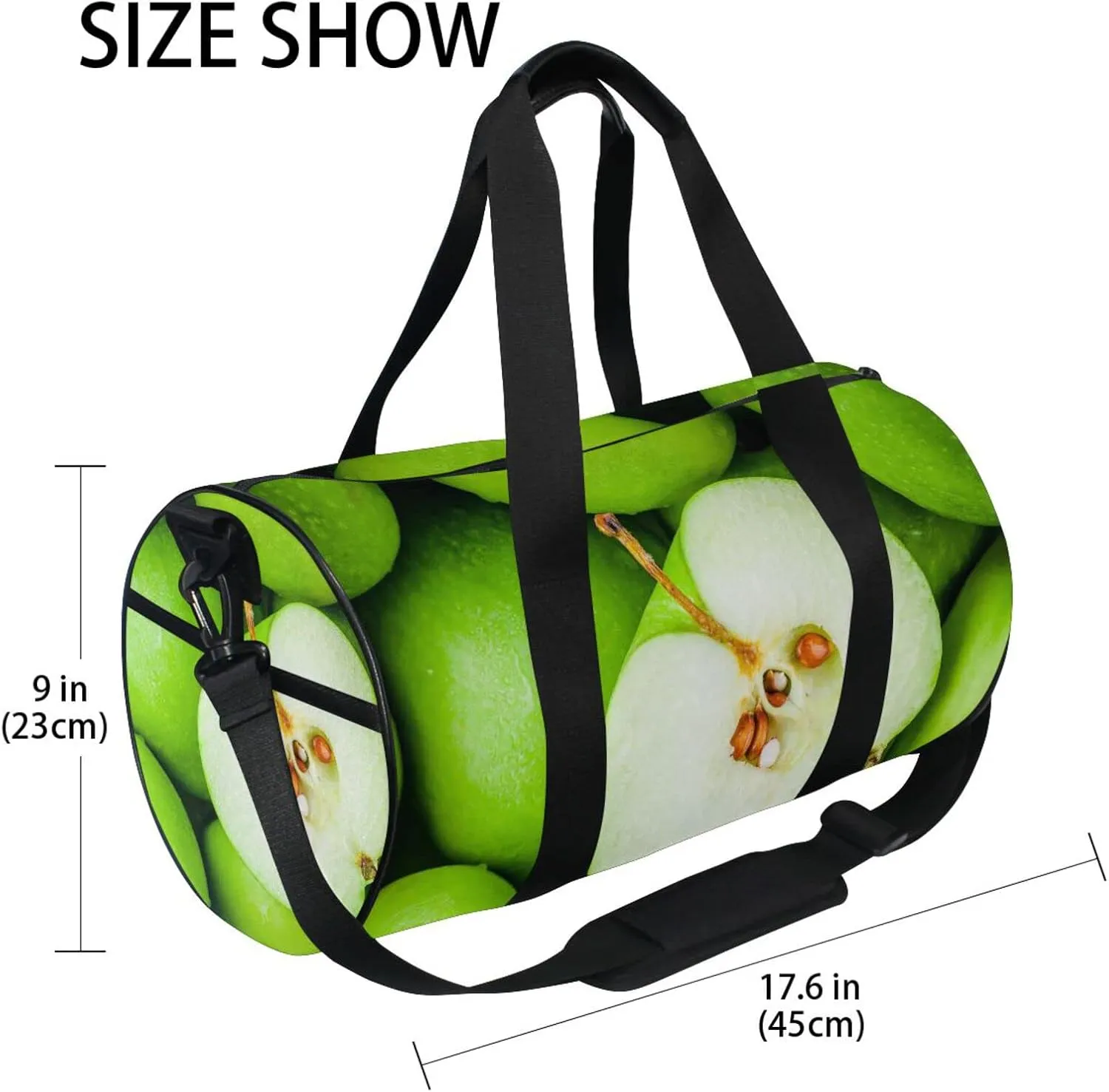 Organic Green Juicy Apples Texture Duffel Bag, Foldable Canvas Travel Tote for Gym Sports with Inner Pockets, Durable Lightweight Fitness Bag for Overnight Workout