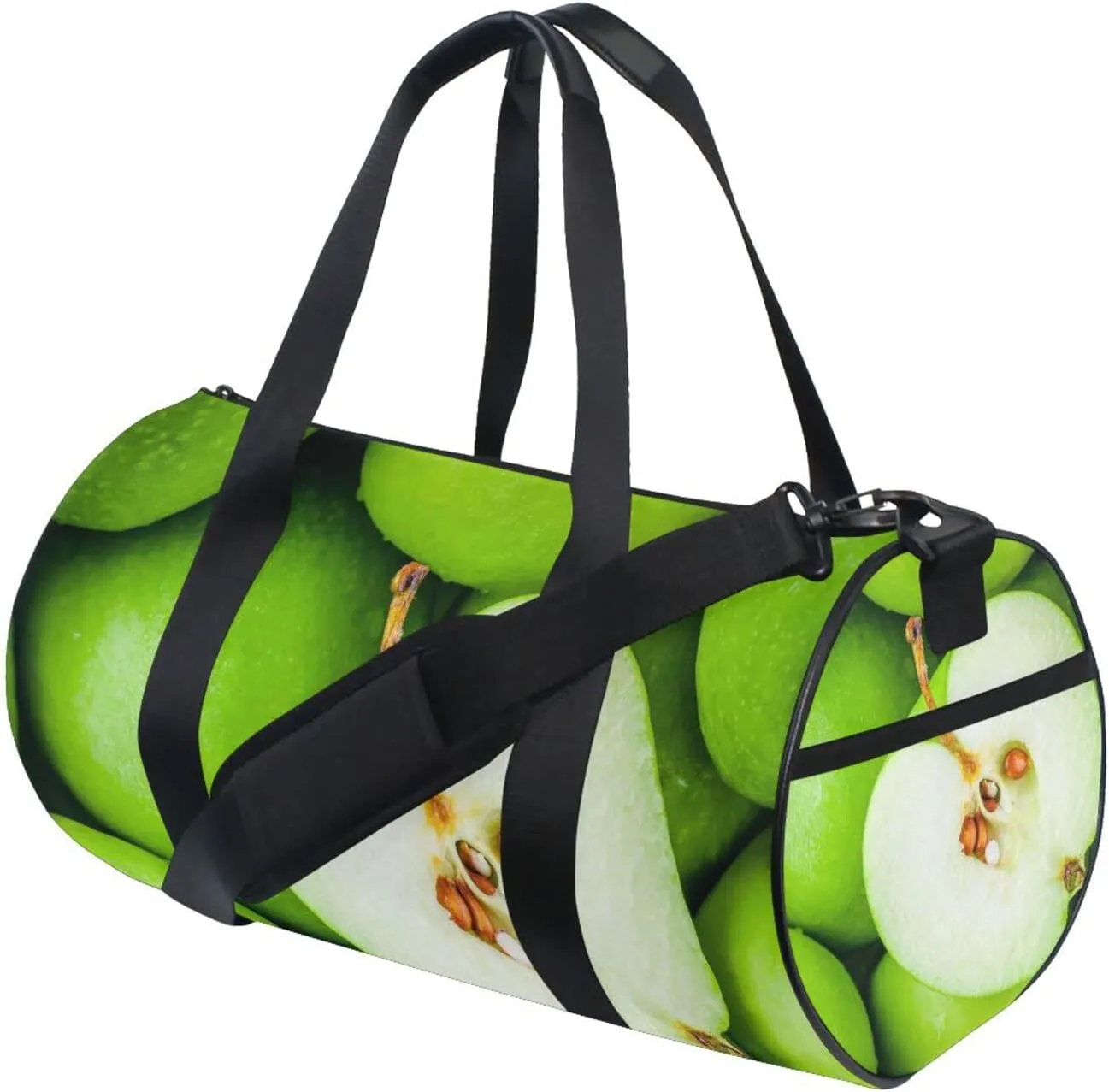 Organic Green Juicy Apples Texture Duffel Bag, Foldable Canvas Travel Tote for Gym Sports with Inner Pockets, Durable Lightweight Fitness Bag for Overnight Workout