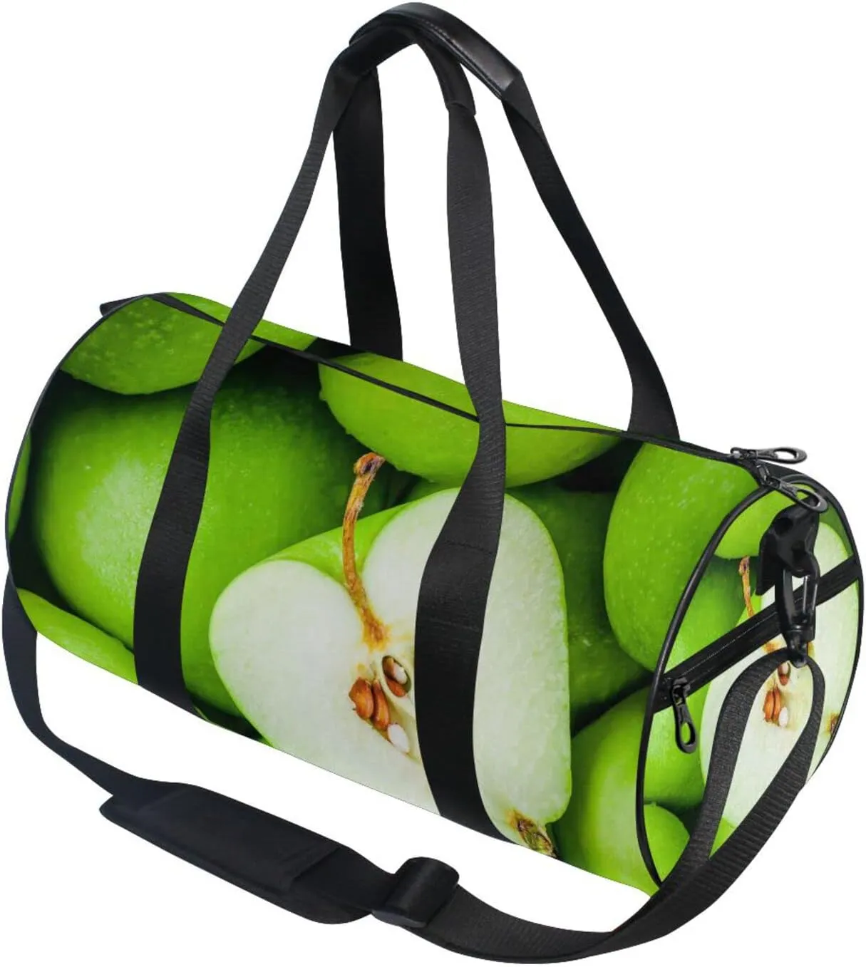 Organic Green Juicy Apples Texture Duffel Bag, Foldable Canvas Travel Tote for Gym Sports with Inner Pockets, Durable Lightweight Fitness Bag for Overnight Workout