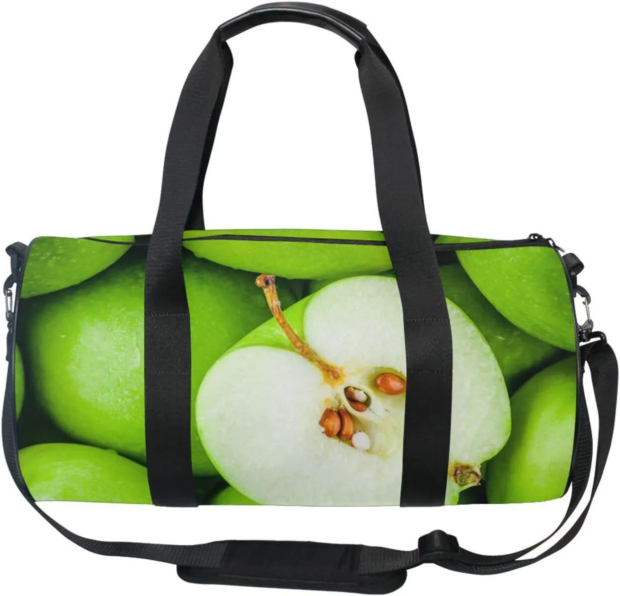 Organic Green Juicy Apples Texture Duffel Bag, Foldable Canvas Travel Tote for Gym Sports with Inner Pockets, Durable Lightweight Fitness Bag for Overnight Workout