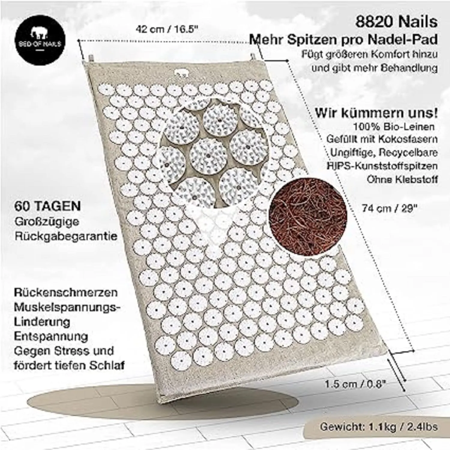 Original Premium ECO Gift Set, Acupressure Mat and Pillow with 10,962 Pressure Points, Relieves Neck/Back Pain, Relaxes, Increases Energy, Includes Bag, FSA/HSA