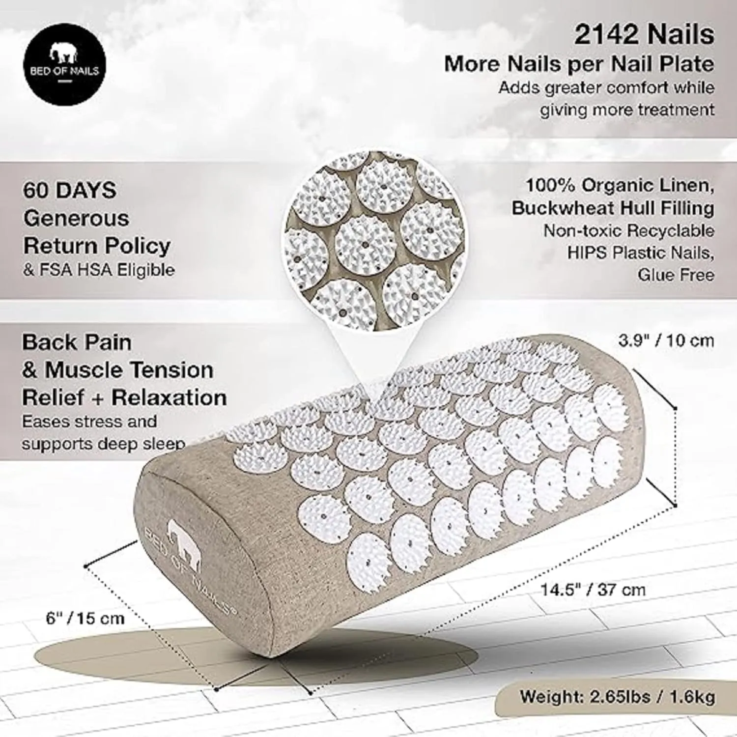 Original Premium ECO Gift Set, Acupressure Mat and Pillow with 10,962 Pressure Points, Relieves Neck/Back Pain, Relaxes, Increases Energy, Includes Bag, FSA/HSA