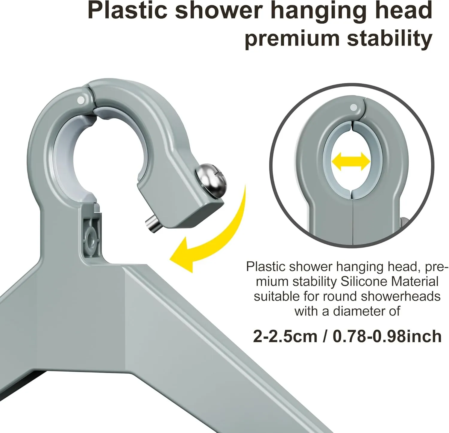 Orimade Adjustable Anti-Slip Shower Caddy Over Head, Rustproof Bathroom Hanging Organizer With 2 Hooks for Razor, No Drilling Shelves Storage Rack 3 Tier, Grey