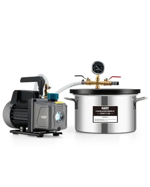 Orion Motor Tech 1.5 Gal Vacuum Chamber with Pump Kit, 3.5 cfm Vacuum Pump and Chamber Kit w Tempered Glass Lid 5 ft Hose, Vacuum Degassing Chamber Kit for Stabilizing Wood Degassing Silicone Resin