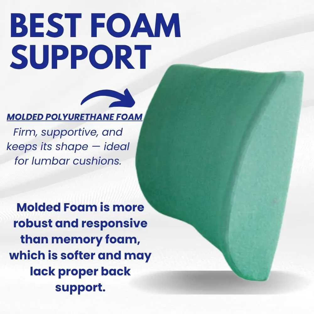 Orthopedic Back Cushion - Chiropractor-Designed Lumbar Support Pillow for Office Chair, Car, Home - High Resilience Foam, Ergonomic Design - Relieves Back Pain, Improves Posture - Green