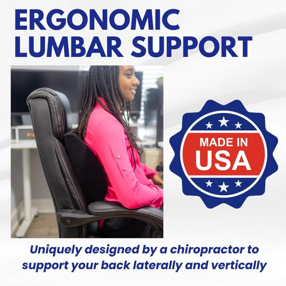 Orthopedic Back Cushion - Chiropractor-Designed Lumbar Support Pillow for Office Chair, Car, Home - High Resilience Foam, Ergonomic Design - Relieves Back Pain, Improves Posture - Green