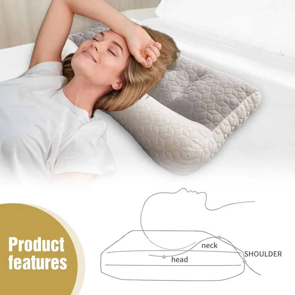 Orthopedic Deep Sleep Pillow, Sleep Apnea Pillow, Sleep Apnea Pillows Ergonomic Pillows for Neck and Shoulder, Side Back Stomach Sleepers (Light Grey)