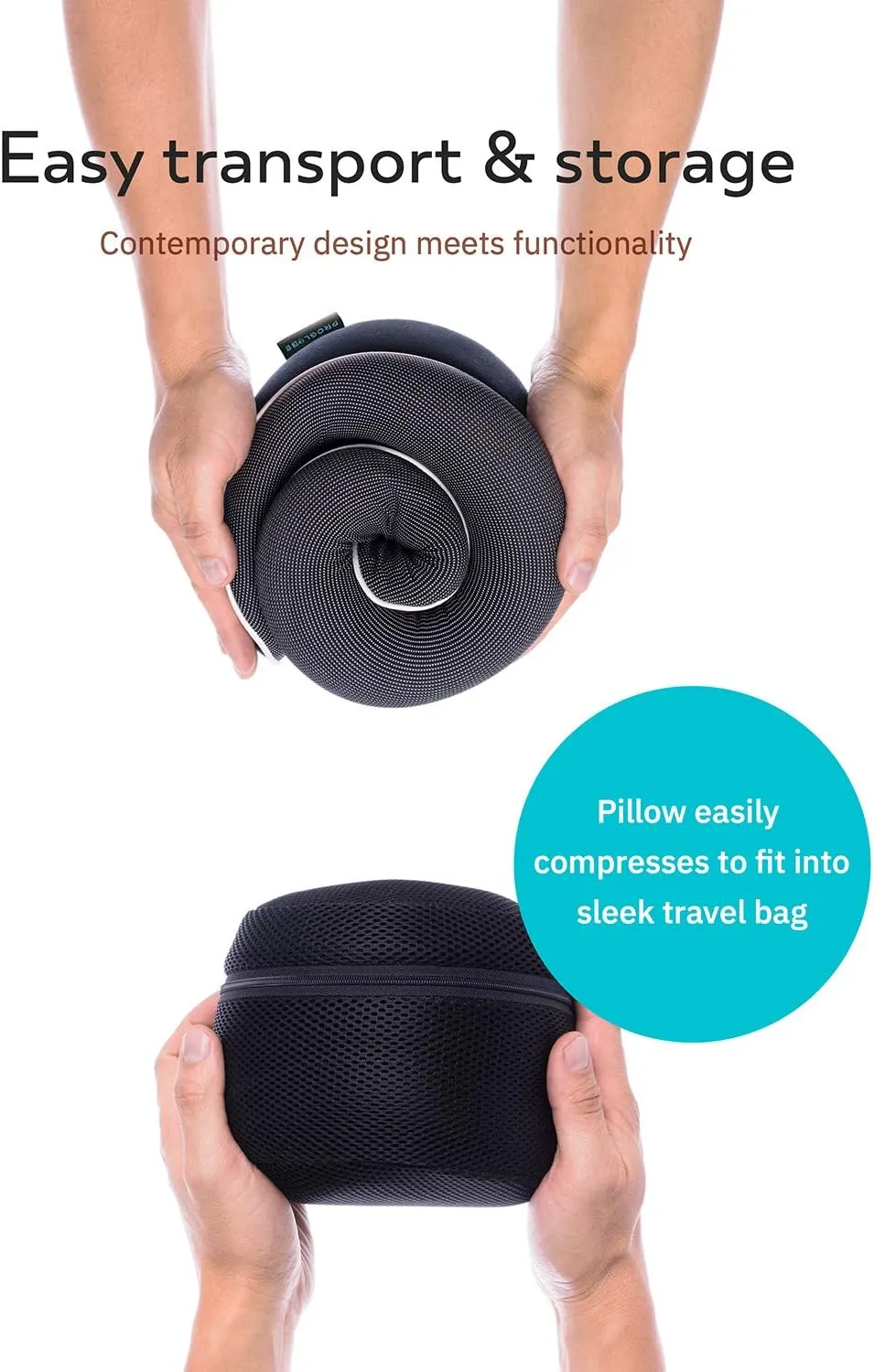 Orthopedic Neck Pillow, Travel Neck Pillows for Airplanes, Memory Foam Kit, 360° Head Support, Airplane Pillow Set with 3D Contoured Eye Masks, Earplugs, and Luxury Mesh Bag (Black)