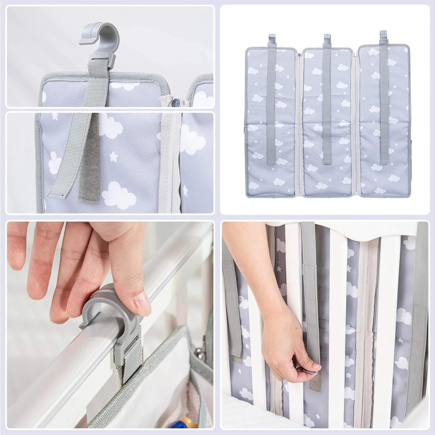 Orzbow 3-in-1 Hanging Diaper Caddy Organizer for Changing Table, Nursery Organization and Diaper Stacker for Crib Wall, Removable Diaper Organizer for Baby Boy Essentials, Gray