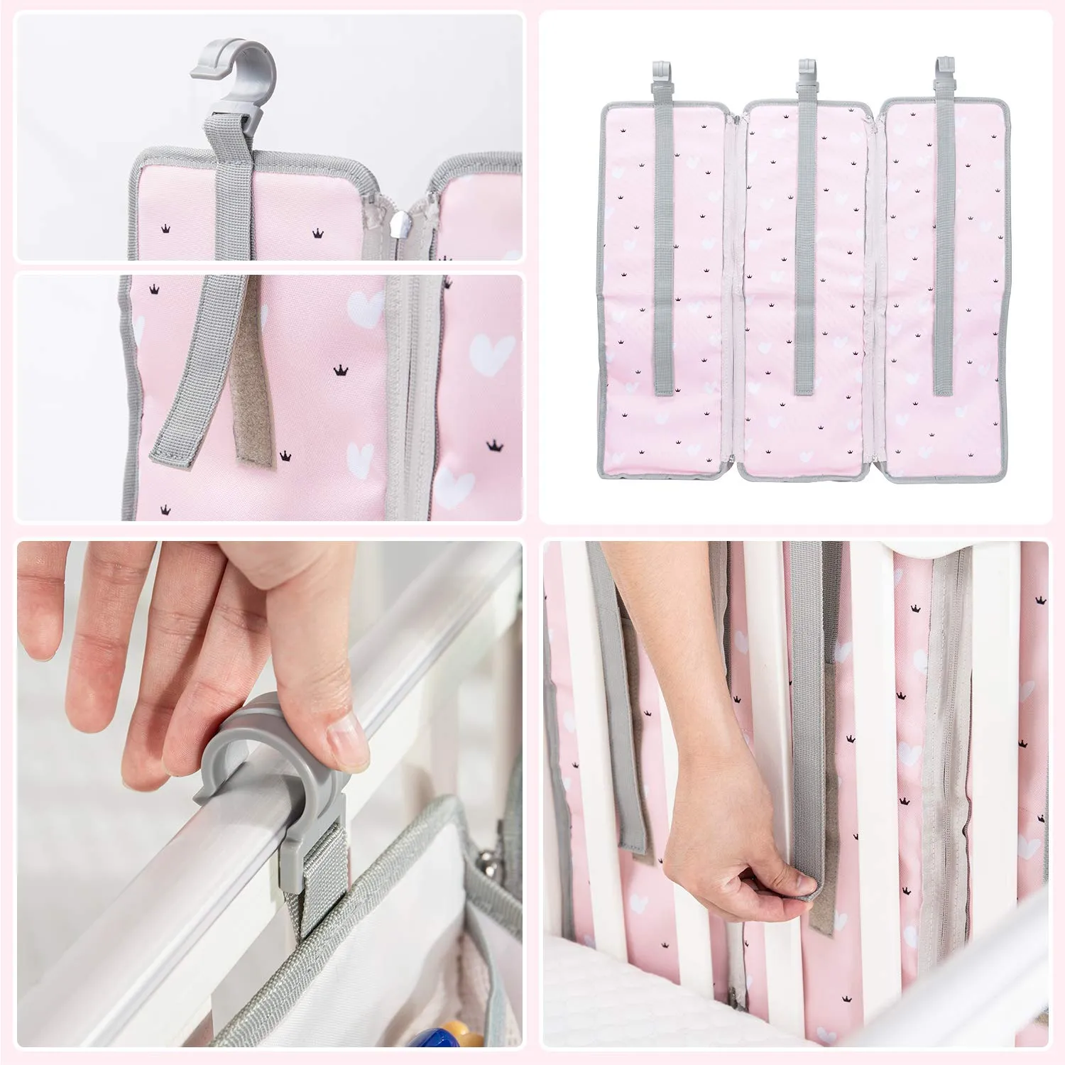 Orzbow 3-in-1 Hanging Diaper Caddy Organizer for Changing Table, Nursery Organization and Diaper Stacker for Crib Wall, Removable Diaper Organizer for Baby Girl Essentials, Pink