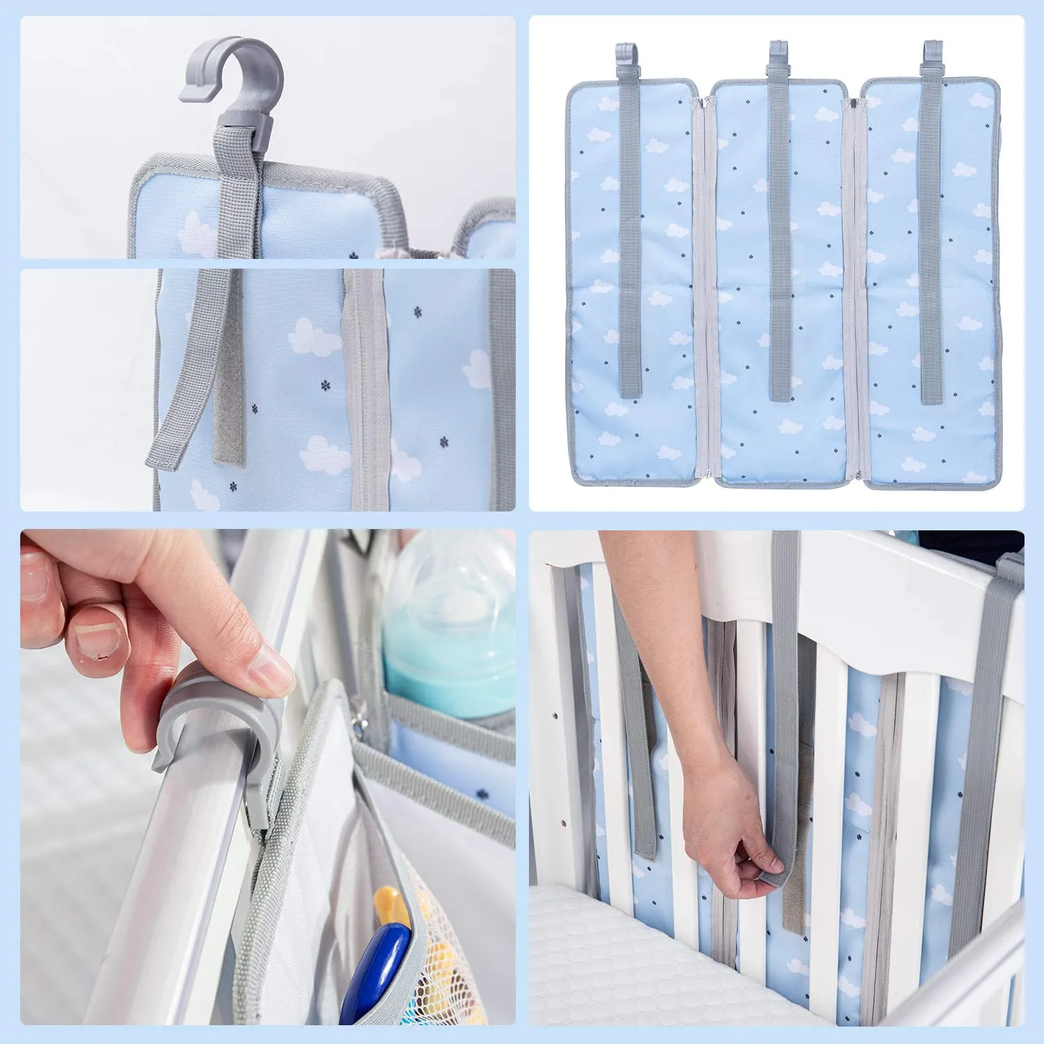 Orzbow 3-in-1 Hanging Diaper Organization Storage for Baby Essentials | Nursery Organizer and Baby Diaper Caddy | Hang on Crib, Changing Table or Wall, Blue