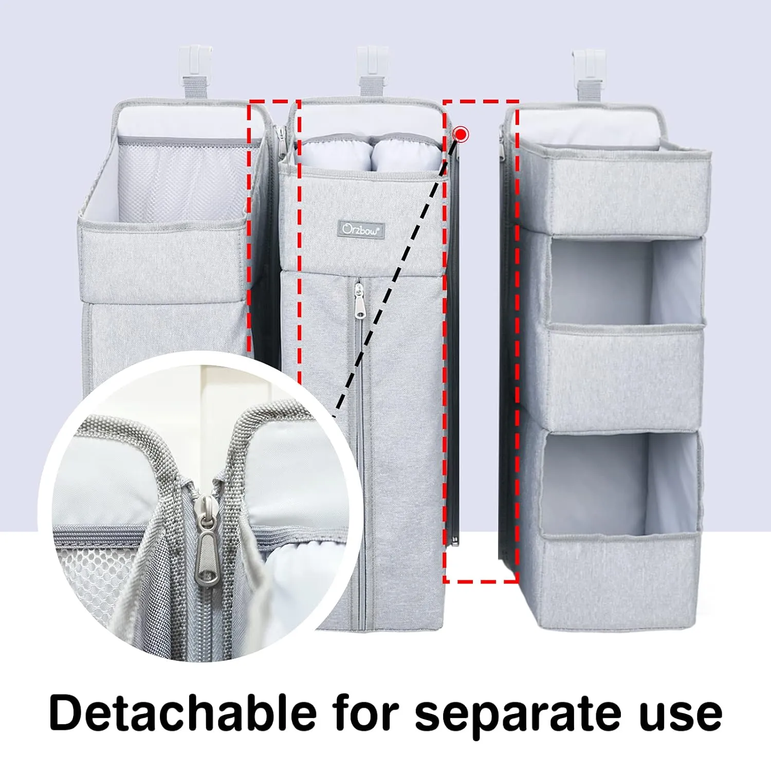 Orzbow 3-in-1 Hanging Diaper Organization Storage for Baby Essentials | Nursery Organizer and Baby Diaper Caddy | Hang on Crib, Changing Table or Wall, Light Gray
