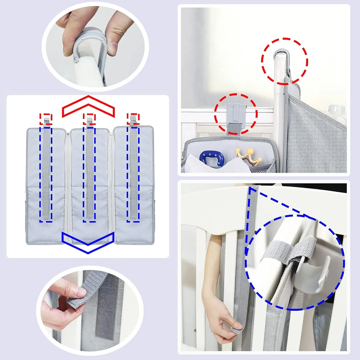 Orzbow 3-in-1 Hanging Diaper Organization Storage for Baby Essentials | Nursery Organizer and Baby Diaper Caddy | Hang on Crib, Changing Table or Wall, Light Gray